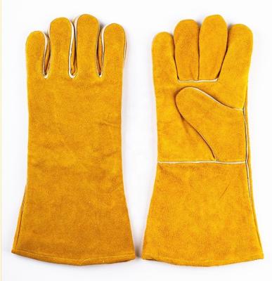 China Work BBQ Heat Resistant Tig Welder Welding Grill Handling Long Sleeve Leather Welding Gloves for sale