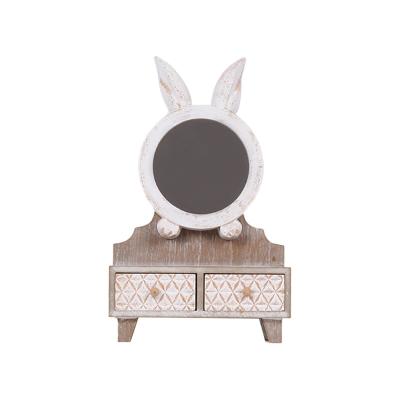 China Amazon Hot Sale Normal Size 2 Drawer Rabbit Heart Mirror Storage Box Handwork Stored Wooden Jewelry Box For Dresser for sale