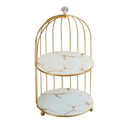 China New Arrival Golden Birdcage Metal Bathroom Sweets Marble Shelf Detachable Shelving Minimalist Pattern Shelving for sale