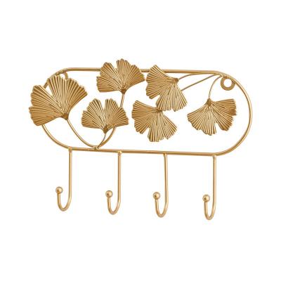 China Hot Sale Europe Clothes Gold Ginkgo Sheet Iron Art Cheap Single Hooks For Doors Home Walls for sale