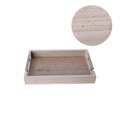 China 2pcs Serving Tray Set Custom Embossing Bread Wedding Gift Viable For Friend Breakfast Metal Handles Tray Wood Tray For Decor for sale