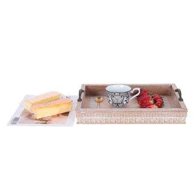 China Viable Wholesale Wood Serving Tray Serving Set 2pcs Wooden Metal Handles Home Decor Tray For Waiter for sale