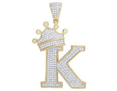 China 2023 TRENDY new design fashion 10K gold letters K crown genuine moissanite diamond pendant for sale