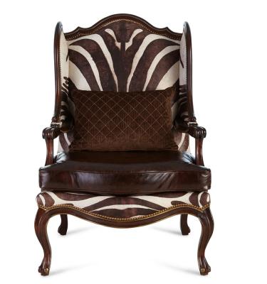 China Italian High Quality Removable Accent Armchair Sofa Living Room Leather Upholstered Zebra Cover Leather Wing Chair for sale