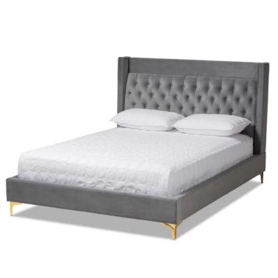 China Factory Supply Simple Modern Bedroom King Size Tufted Velvet Upholstered Double Platform Bed for sale