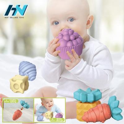 China Funny Toy Baby Bath Block Rubber Soft Toy Handball Block Toy Rubber Ball Game With 6pcs for sale