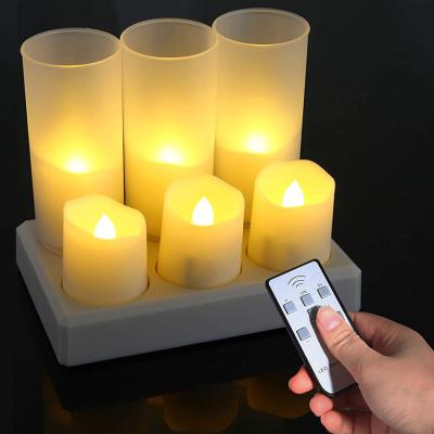 China Flameless Birthday Candles With Led Rechargeable Base Candle Flickering Tea Lights With Timer for sale