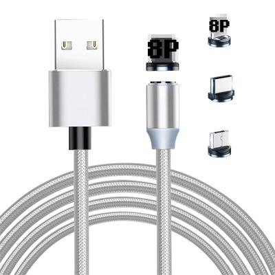 China Etc.electronic mobile phone product 3in1 nylon fabric weaving led magnetic usb data cable for iphone fast charging samsung for huawei for sale