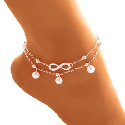 China Cute Bead Fashion BOHO Letter Multilayer Chain Anklet Bracelet For Women Summer Beach Jewelry for sale