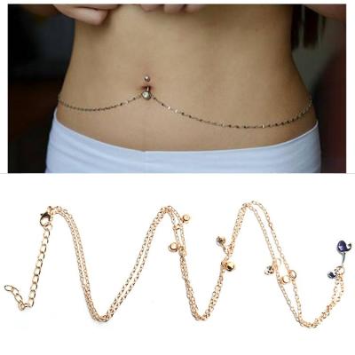 China Body Chain Belt Body Piercing Women Faceted Crystal Belly Body Chain with Bells Gem Navel Chain for sale