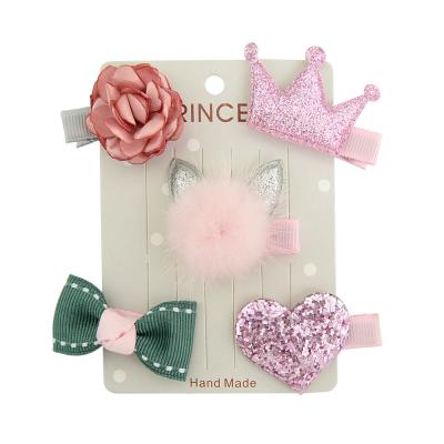 China Fashional Lovely 5PCS/SET Toddler Kids Bow Barrettes Hair Accessories Girls Animal Rabbit Ear Mink Hairball Hairpins for sale