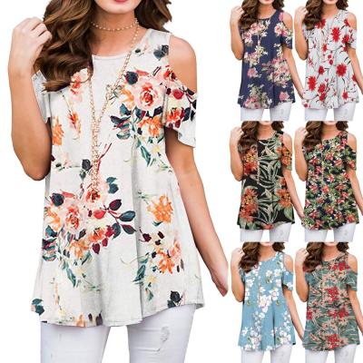 China Korean Anti-pilling Blouses Women Ladies Summer Off The Shoulder Floral Prints Shirt Short Sleeve Full Blouse Female Clothes for sale