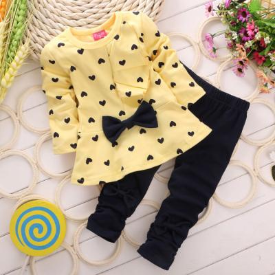 China 75% cotton kids summer dress sets long sleeve two piece sets with lotus leaf polka dot kid dress for sale