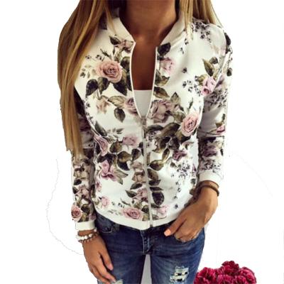 China Breathable Women Flower Print Girl Plus Size Casual Baseball Sweatshirt Button Up Slim Bomber Sheath Long Coat Jackets for sale