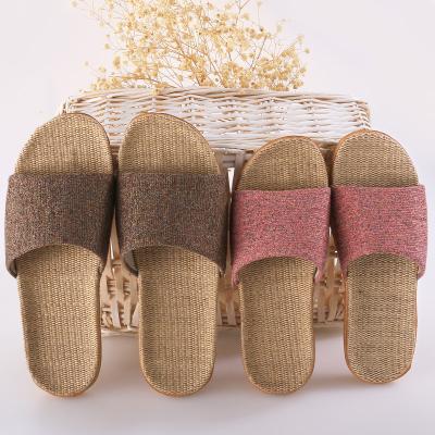 China Summer Linen Round Slippers Blended Colors Casual Indoor Floor Shoes Home Slipper Lovers Women Men Open Toe Slippers Flat Shoes for sale