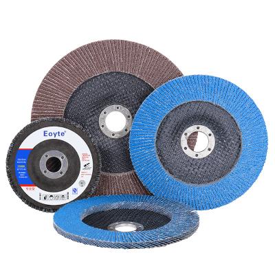 China Durable OEM 4.5inch Brown Corundum Fiberglass Backing Pad Solapa Solapa Rueda 125mm Angle Grinder Flap Disc For 125 Metal Fin for sale