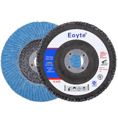 China OEM Hot Sale 4in OEM Zirconia Alumina Fiberglass Backing Pad Solapa Solapa Rueda 100mm Angle Grinder Flap Disc For Metal Fin 100 for sale