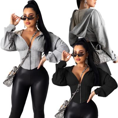 China New Viable Designer Ladies Sweatshirts Cropped Tops Coat Jacket Gray Hoodies Tracksuit Custom Women Asymmetric Thin Sweatshirt for sale