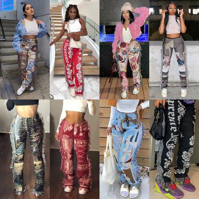 China Breathable Fashion Casual Colorful Pattern Fringed Tassel Jogger Cover Pants Printing Fringe Trousers for sale