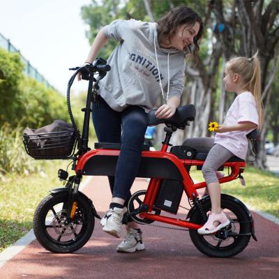 China JIMOVE City Electric Bike 14inch Three Seats Family Cargo Ebike 15ah Wholesale Steel Battery Balance Folding Electric Bicycle Pedelec for sale