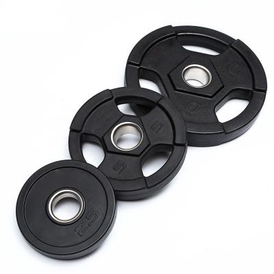 China Black Adjustable Weight PU Weight Plates with 3 Holes Barbell Weight Plate Urethane Bumper Plates for sale