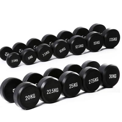 China Dumbbell Fitness Free Weights Rubber Dumbbell Round Head Dumbbell Gym Dumbbell Set for sale