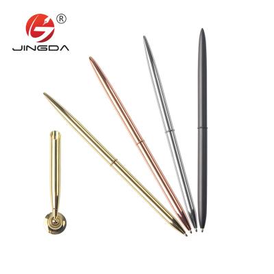 China Promotional Pen New Chrome Gold Silver Metal Color Slim Tabletop Pen With Stand Hotel Office Pen for sale