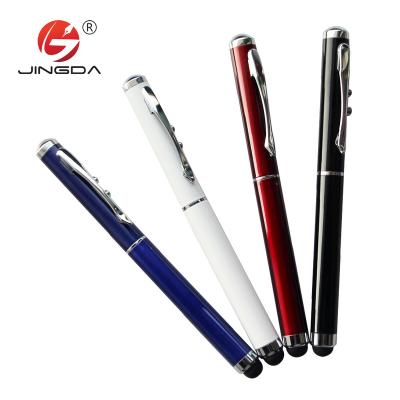 China Office& school ; promotional; Gift Jingda Brand Touch Pen 4in1 Led Light Projector Pen Laser Indicator Flashlight Touch Pen for sale