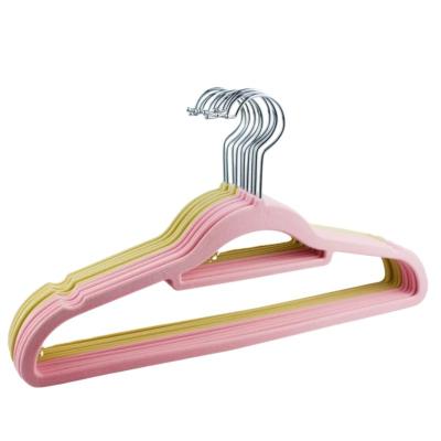 China Minimalist Non-slip Hanger Velvet Plastic Flocking Coat Assembled Hanger Seamless Drying Rack For Jacket Pant Dress Clothes for sale