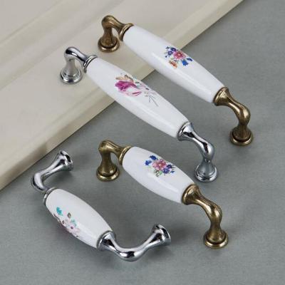 China Modern Hardware Porcelain Furniture Cabinet Drawer Ceramic Zinc Alloy Handle for sale