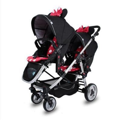 China High Quality Canvas Fabric 3 in 1 Compact Foldable 4 Wheel Double Twin Baby Stroller Luxury Rubber Pram for sale