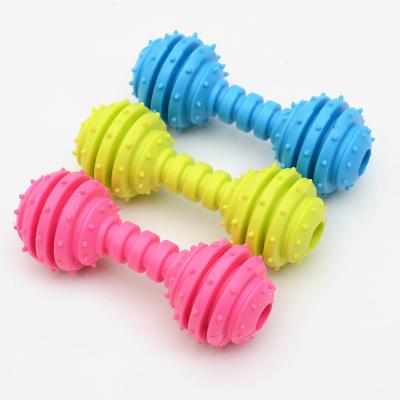 China Stocked Wholesale Colorful OMPET Bone Shape TPR Dog Toy Barbell Dog Chew Toy for sale