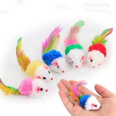 China OMPET Factory Price Cat Toys Small Mice Hunt Cat Toy Colorful Feather Interactive Stocked Dog Or Cat Chew Toys for sale