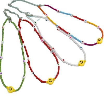 China Handmade Smile Face BOHEMIA Choker Necklaces Jewelry Multicolor Boho Seed Bead Bead Necklace Women for sale