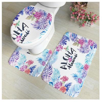 China Washable Bath Mats Flannel Printing Anti Slip Bathroom Carpet Mat U Shape Toilet Cover Bath Mat 3pcs/set for sale