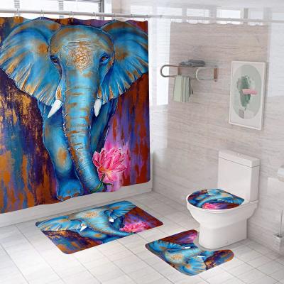 China Anti-Slip Waterproof Printed 4pcs Bathroom Shower Curtain Sets for sale