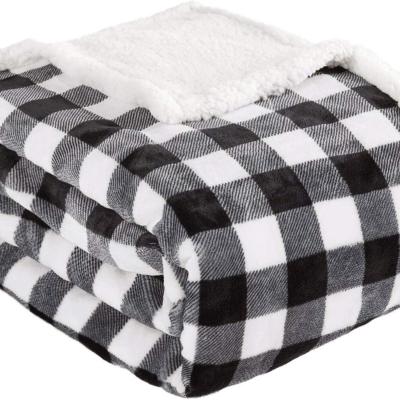 China Wearable Sherpa Plaid Flannel Plush Microfiber Heavy Throw Blanket for sale