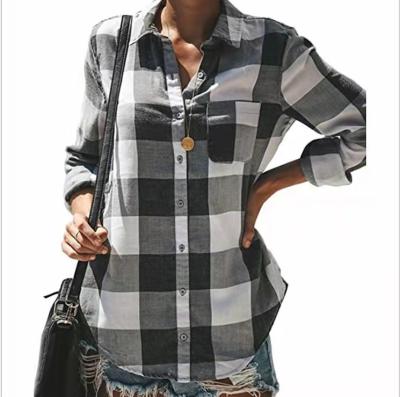 China Newest Style Plaid Wholesale Anti-Shrink Shirts Women's Casual Long Sleeve Blouse Tops Plaid Blouse for sale