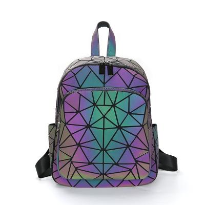 China Luminous Diamond Backpack Waterproof Holographic Reflective Geometric Bag For Women for sale