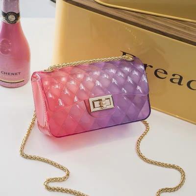 China Fashoion Lady Handbag New Rainbow Jelly Bag Cross - Square Mini Body Chain Bag For Kids for sale