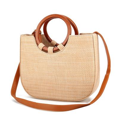 China Normcore/Beach Rattan Handle Bag Female Straw Bag Large Minimalist Wooden Wild Handbag Messenger for sale