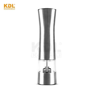 China Sustainable 6 AAA Batteries Powered Stainless Steel Electric Pepper Grinder Salt Mill With White Light And LED Adjuster for sale