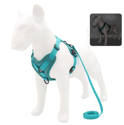 China Single Chest Reflective Plate Polyester Soft Cushioned Air MH Hybrid Pet Leash And Harness Set For Dog Safety for sale