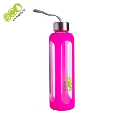 China GA5020 600ml Viable Custom Logo Single Wall Borosilicate Glass Drinking Bottle With Silicone Sleeve for sale