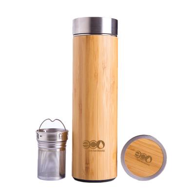 China 500ml Sustainable Double Wall Stainless Steel Bamboo Vacuum Thermos Flask With Mesh Infuser for sale