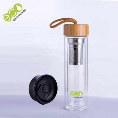 China Borosilicate Glass Viable Infuser GA6072 Drinking Bottle With Bamboo Lid 400ml for sale