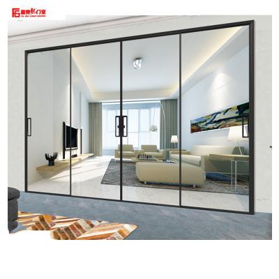 China Extremely narrow titanium-magnesium tempered glass sliding door four sliding door aluminum alloy sliding door linkage windproof for sale