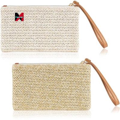 China High Quality Straw Clutch Bag Straw Purse Zipper Wristlet Wallets For Women Beauty Pocket Summer Beach Bohemian Purse Carrying Simple Travel for sale