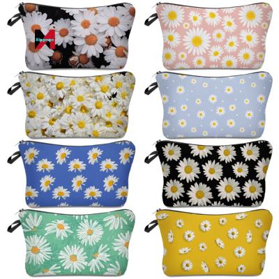 China High Quality Daisy Flowers Makeup Bag Cosmetic Bags Canvas Toiletry Bag Zipper Makeup Pouch Daily Storage Women Pinch for sale