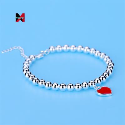 China Durable Peach Heart Color Changing With Temperature High Polished Smooth Round Bead Bracelet Couples Bracelet for sale